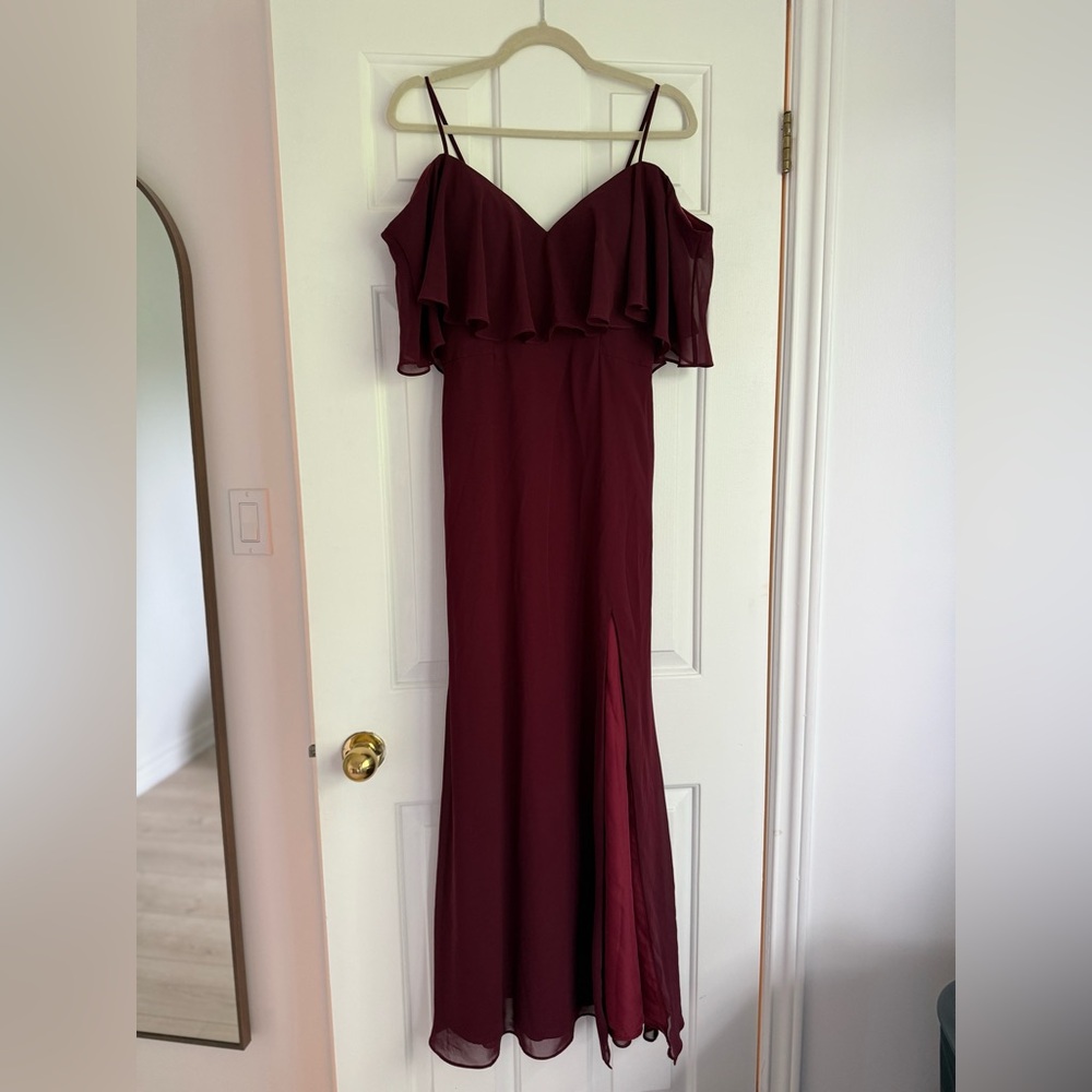 Bill Levkoff Burgundy Ruffle Maxi Dress